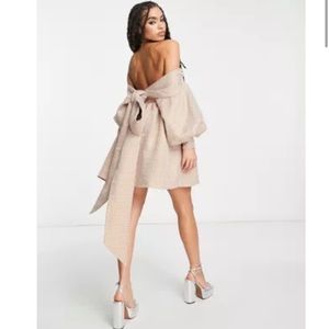 ASOS LUXE bandeau sweetheart neck mini smock dress in orange plaid jacquard